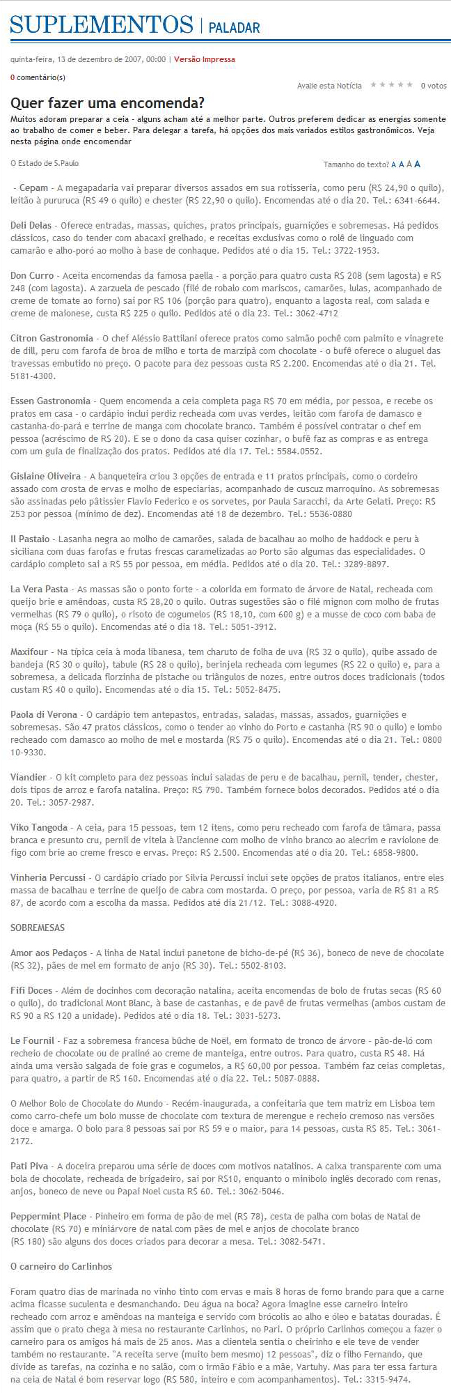 O Estado de S. Paulo – Paladar – Quer fazer uma encomenda?